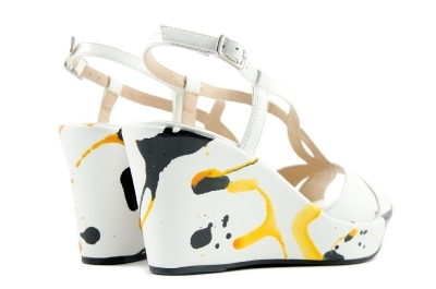 White patent wedges with yellow